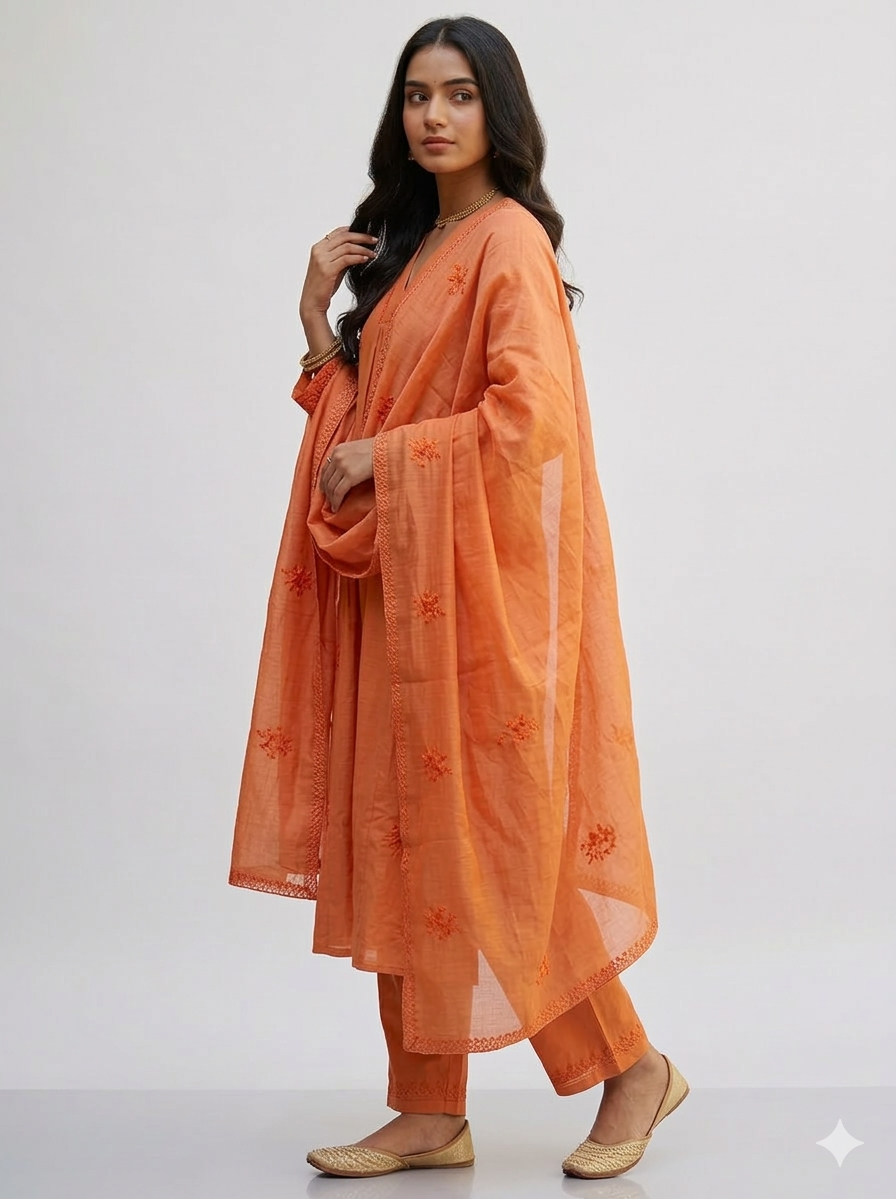 Malai chanderi three piece gathering salwar