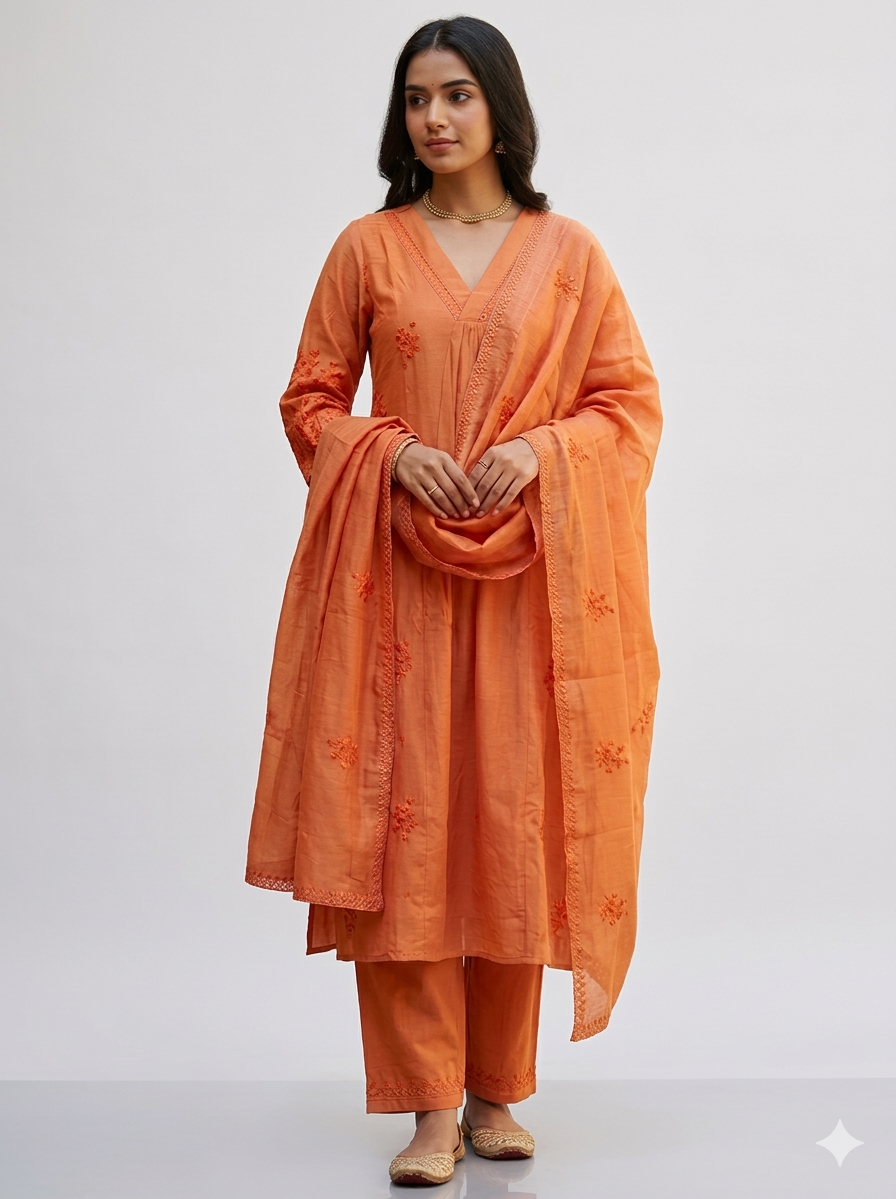 Malai chanderi three piece gathering salwar