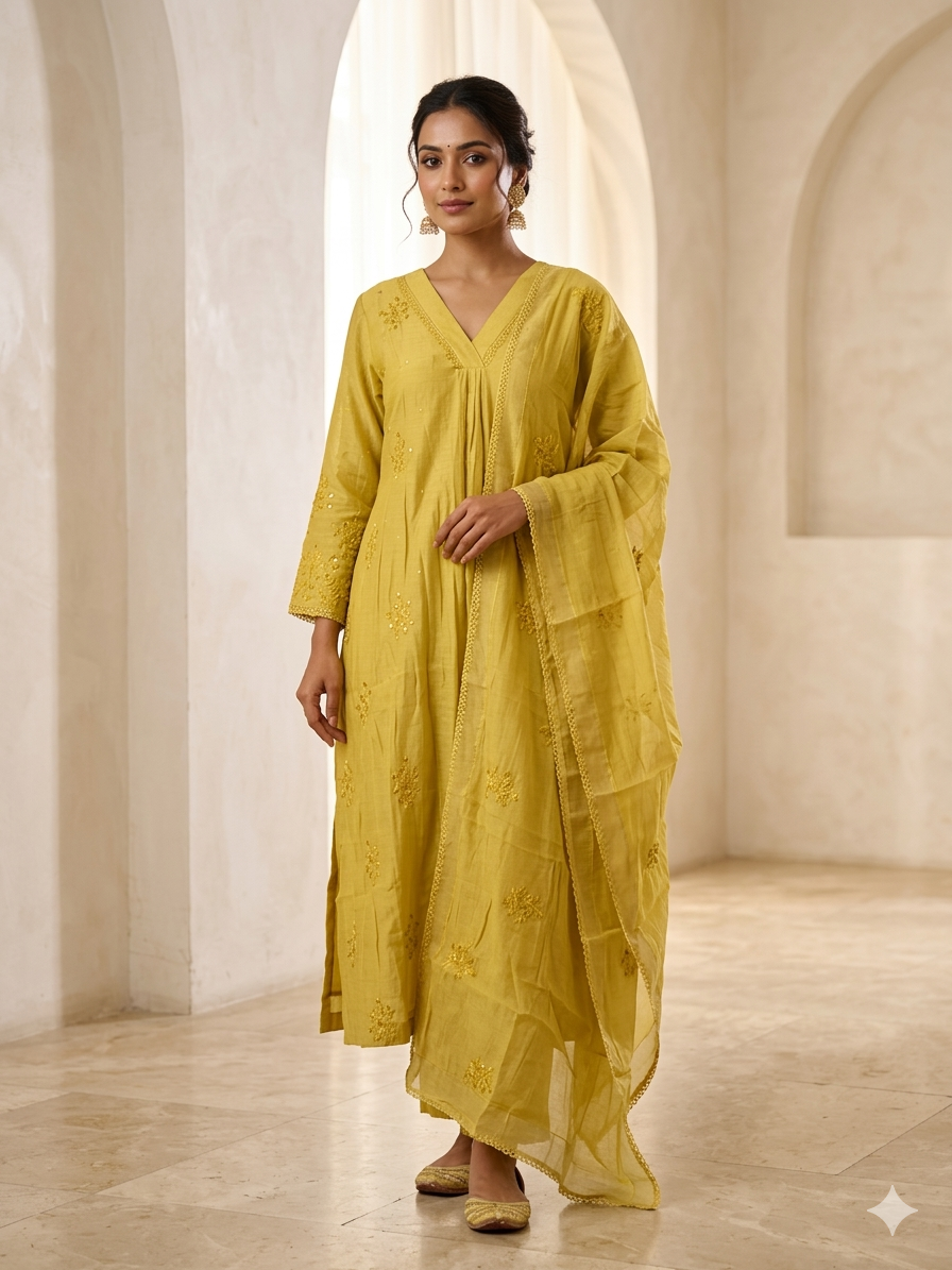 Malai chanderi three piece gathering salwar