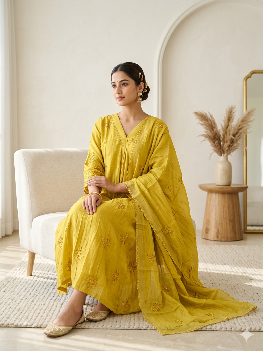 Malai chanderi three piece gathering salwar